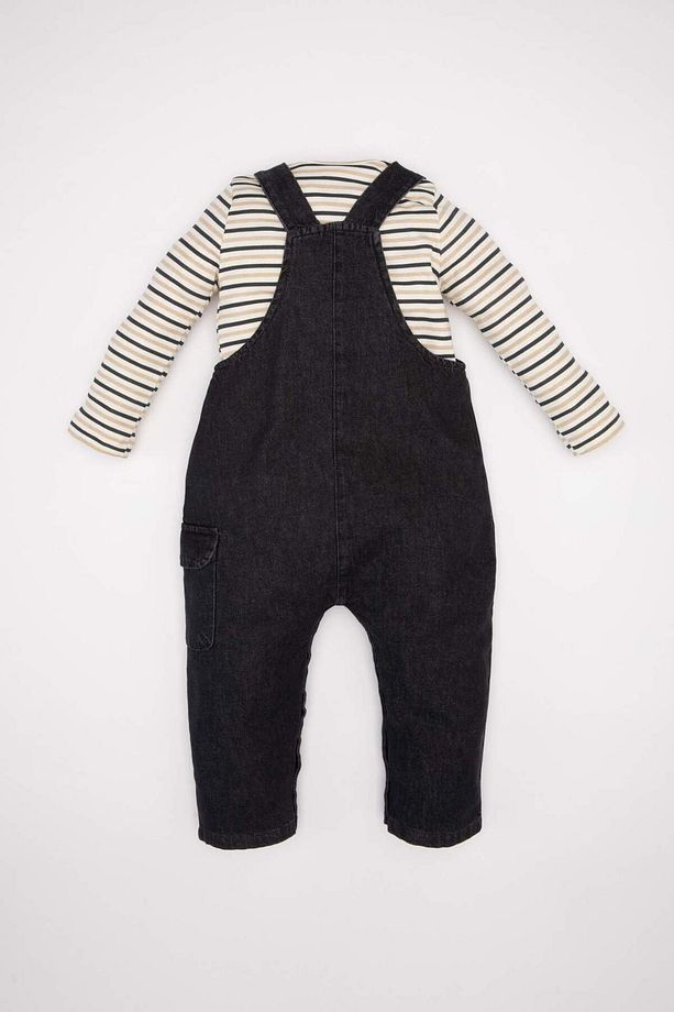 Erkek Bebek 2'li Takım Çizgili Uzun Kollu Tişört Jean Salopet D4130A524WN - 6