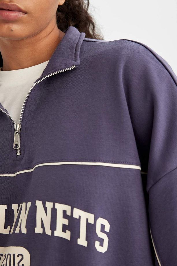DeFactoFit NBA Brooklyn Nets Oversize Geniş Kalıp Yarım Fermuarlı Dik Yaka Sweatshirt C8246AX24AU - 5
