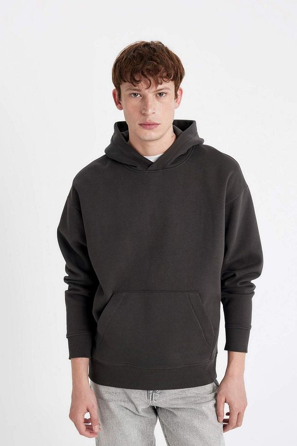 Oversize Geniş Kalıp Kapüşonlu Kanguru Cepli Basic Düz Sweatshirt A4331AX24AU - 3