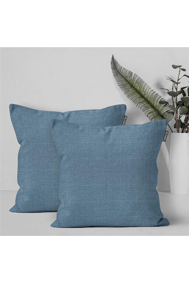 2-Piece Cushion Cover Linen Look Soft Sofa Backrest Can Be Gift-Punched in Blue