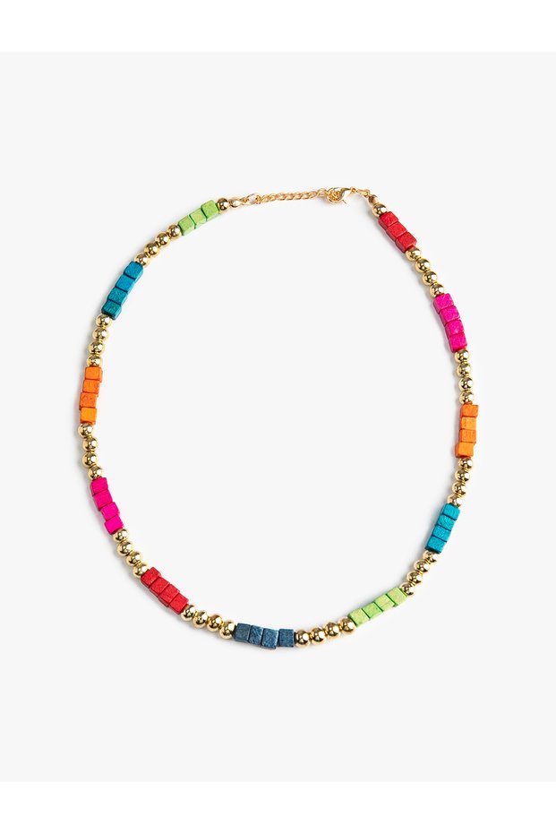 Beaded Necklace with Minimal Star and Apple Figure