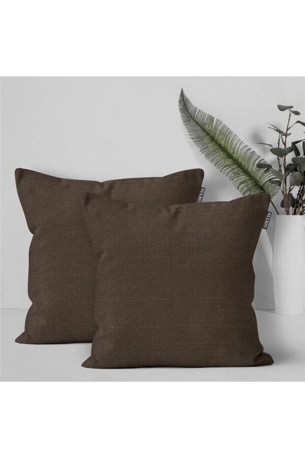 2-Piece Cushion Cover Linen Look Soft Sofa Backrest Can Be Gifted with Punching Hole Bitter Coffee