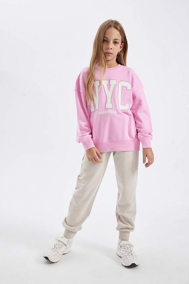 Kız Çocuk Oversize Geniş Kalıp Bisiklet Yaka Baskılı Okul Sweatshirt C7778A824AU - 2