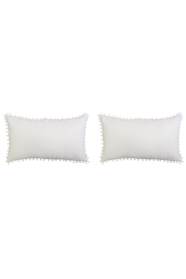 Velvet Textured 2-Piece Throw Pillow Set - Pompom, Cream
