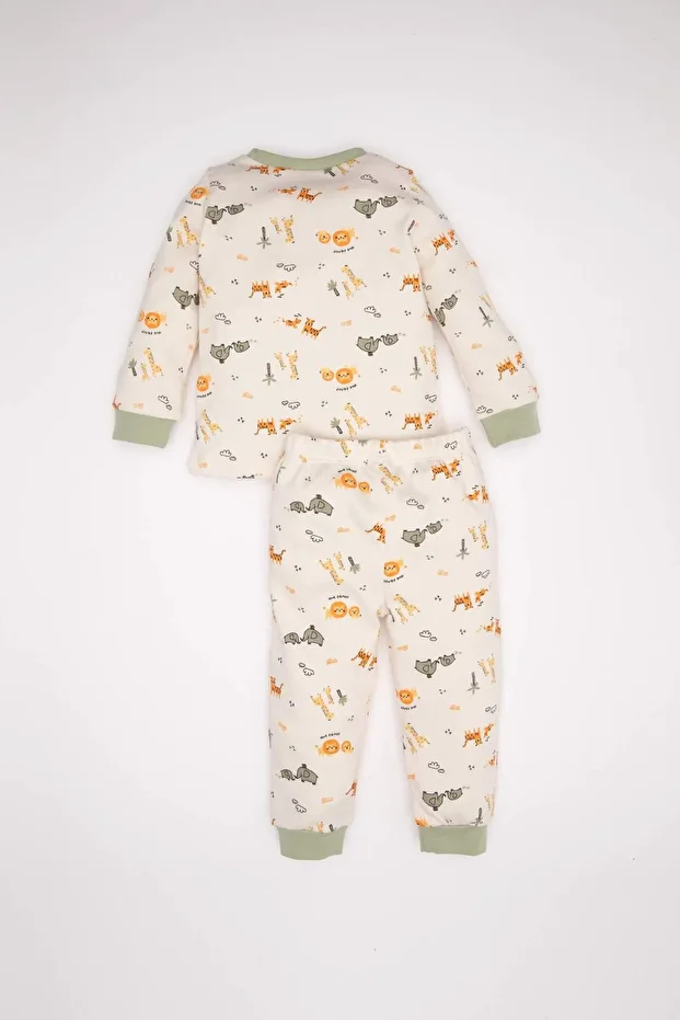 Erkek Bebek Pijama Takımı Safari Desenli Uzun Kollu Üst Uzun Alt D3556A524WN - 5