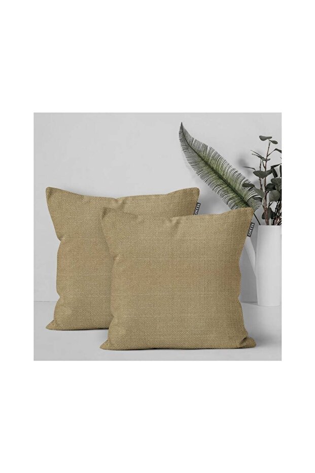 2-Piece Cushion Cover Linen Look Soft Sofa Backrest Can Be Gifted with Punching Feature Beige