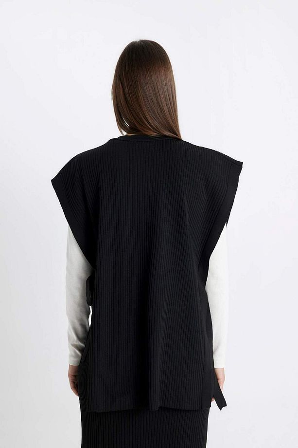 Regular Fit Bisiklet Yaka Basic Düz Yan Bağlamalı Triko Süveter Y1323AZ24AU - 6