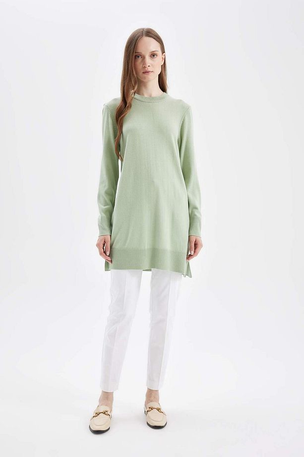 Regular Fit Bisiklet Yaka Yırtmaçlı Basic Düz Kazak Tunik H3431AZ24AU - 2