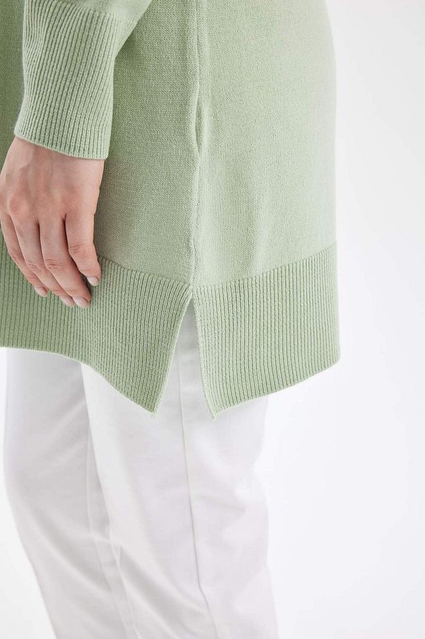 Regular Fit Bisiklet Yaka Yırtmaçlı Basic Düz Kazak Tunik H3431AZ24AU - 6