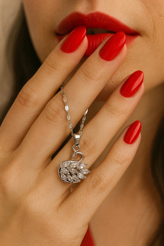 Women's Steel Necklace - Swan Model with Zircon Stone, Gift for Lover, Spouse