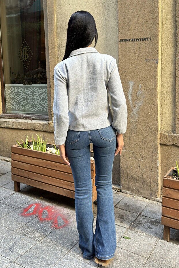 Gray Double Pocket, Buttoned Stamp Jacket - 5