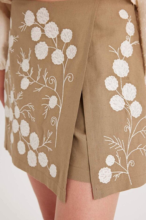 Manuka x Keten Karışımlı Nakışlı Mini Şort Etek D4369AX24HS - 7