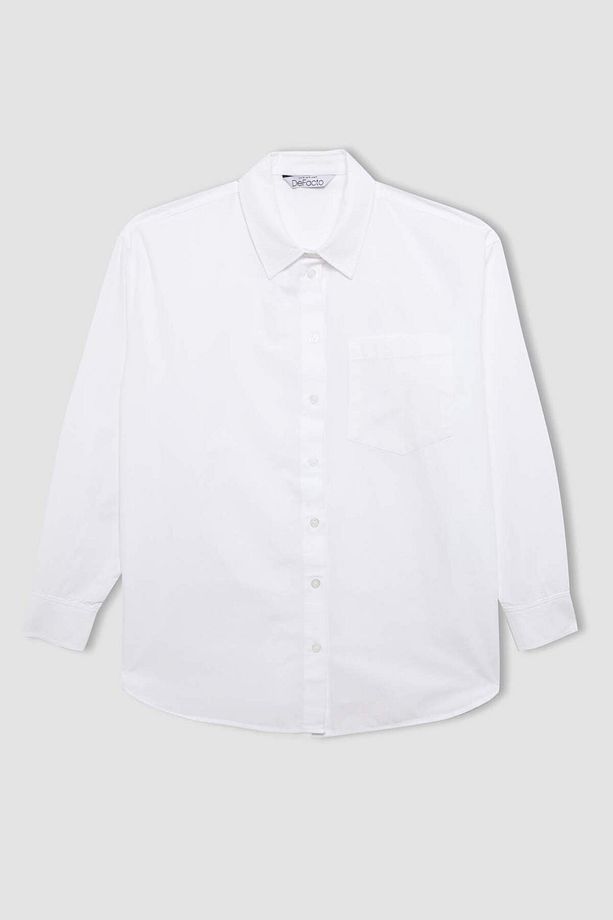 Oversize Geniş Kalıp Basic Düz Düğmeli Poplin Uzun Kollu Gömlek U7763AZ24AU - 7
