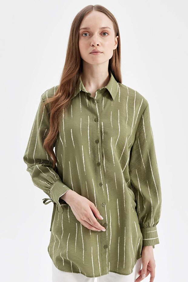 Relax Fit Shirt Collar Striped Long Sleeve Shirt Tunic D2608Ax24Au