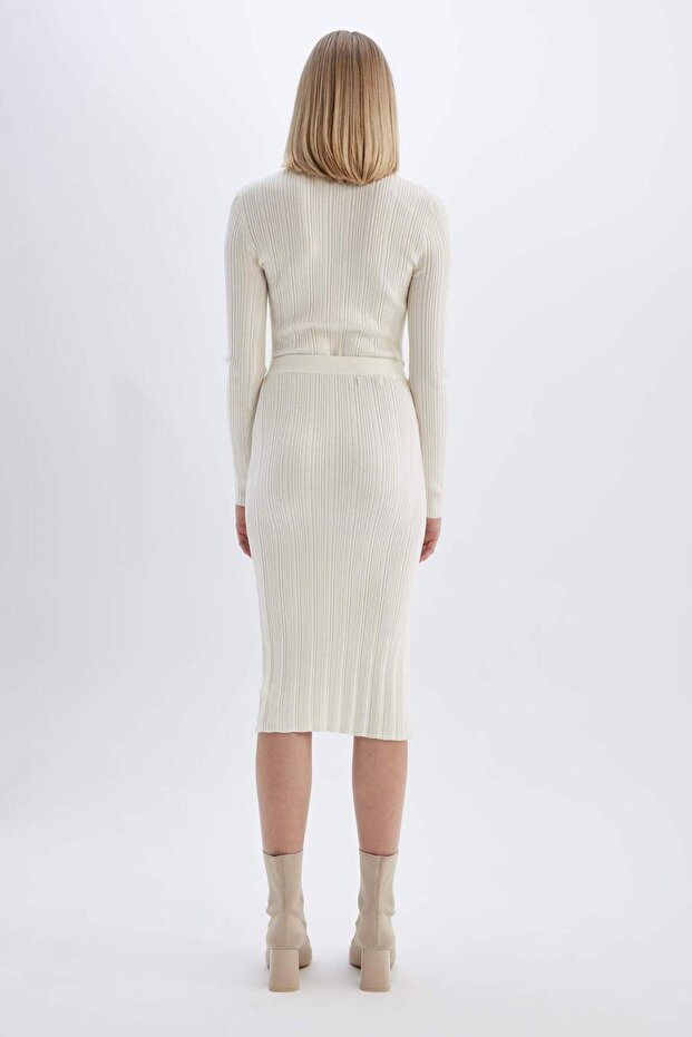 Coool Slim Fit Dar Kesim Basic Düz Yırtmaçlı Triko Midi Etek A2058AX24AU - 6