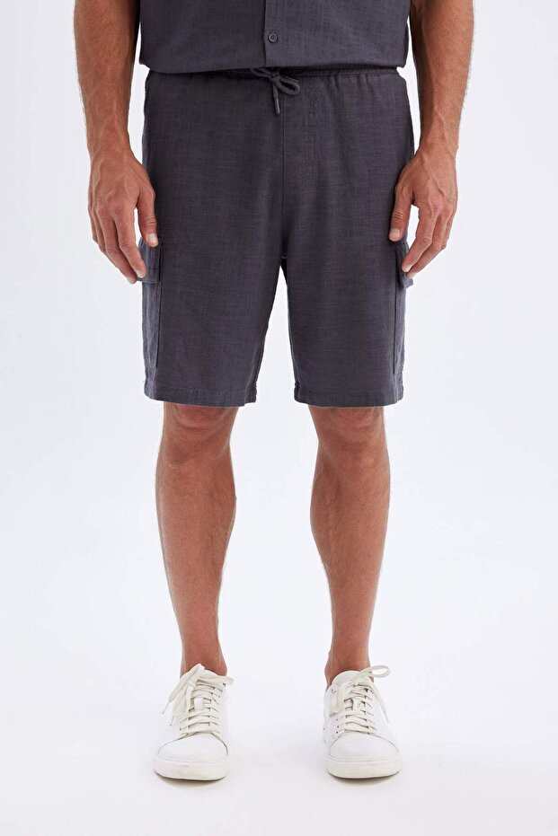 Relax Fit Pamuklu Kargo Cepli Basic Düz Bermuda Şort C7672AX24SM - 4