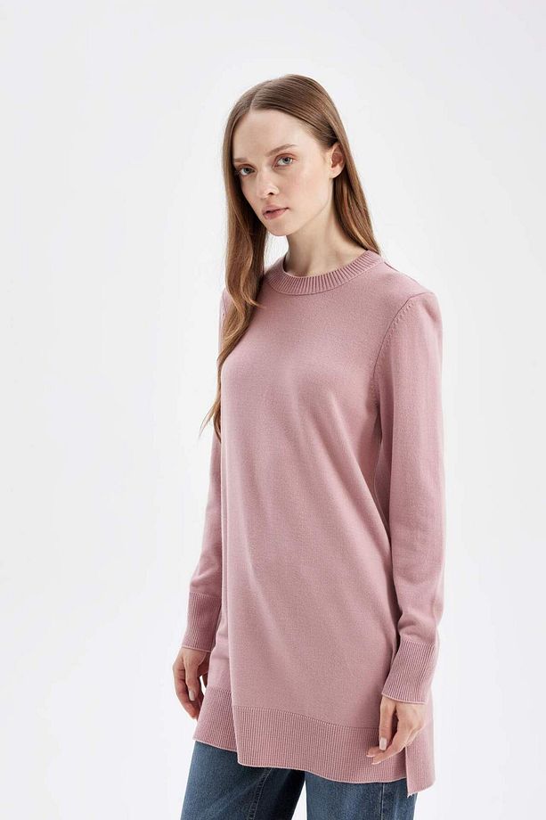 Regular Fit Bisiklet Yaka Yırtmaçlı Basic Düz Kazak Tunik H3431AZ24AU - 4