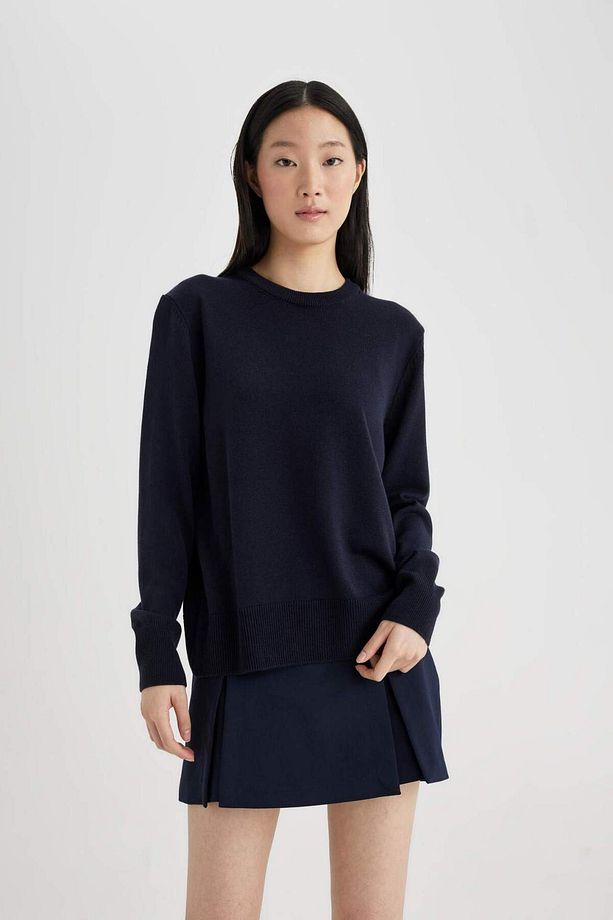 Siyah Regular Fit Yumuşak Dokulu Bisiklet Yaka Basic Düz Triko Kazak C0058AX24WN - 4
