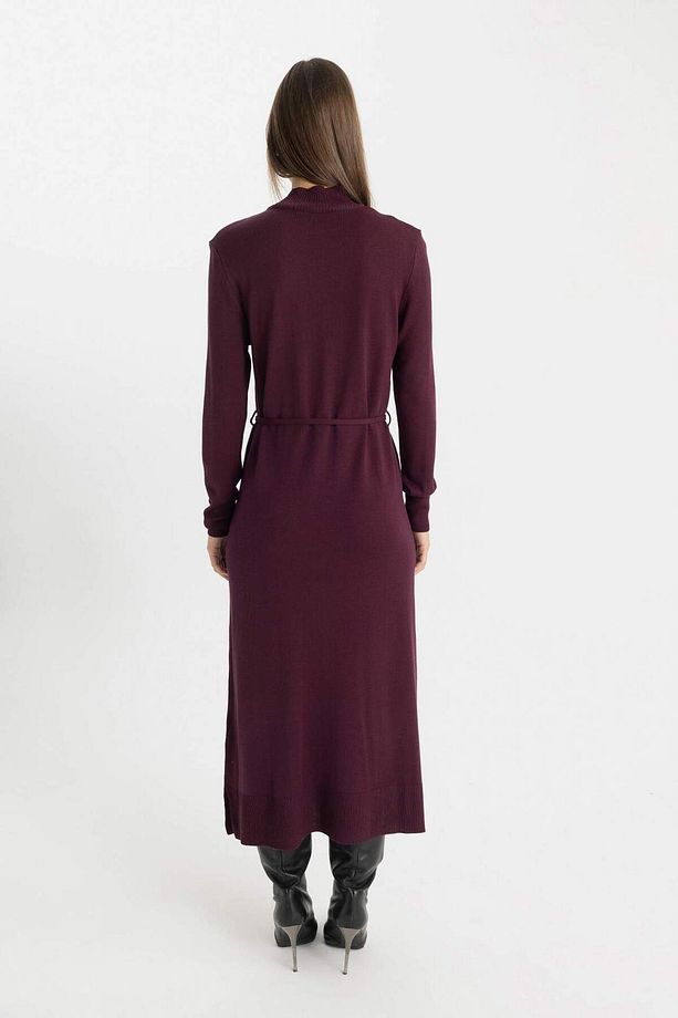 Regular Fit Yarım Balıkçı Yaka Basic Düz Yırtmaçlı Uzun Kollu Maxi Triko Elbise A9807AX24WN - 5