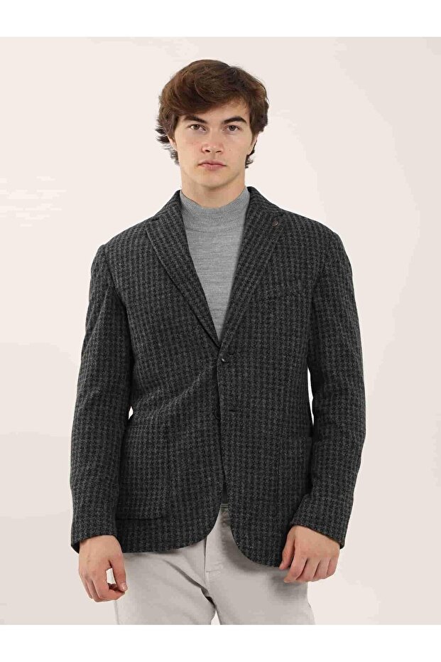 Men's Slim Fit Mono Collar Dark Gray Jacket
