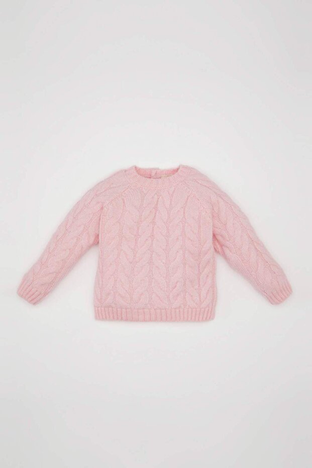 Baby Girl Blue Crew Neck Knitted Patterned Sweater D0354A524Au