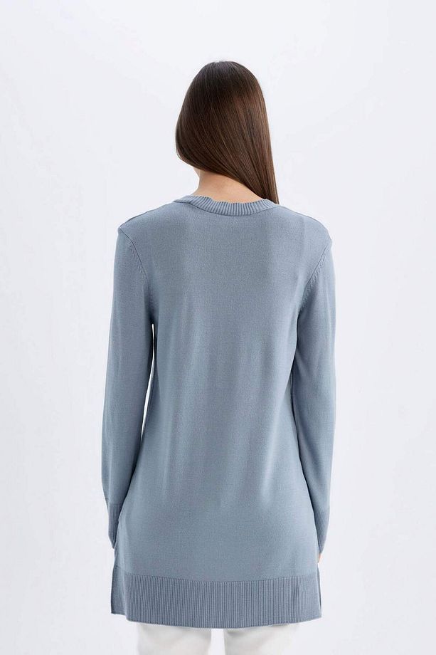 Regular Fit Bisiklet Yaka Yırtmaçlı Basic Düz Kazak Tunik H3431AZ24AU - 6