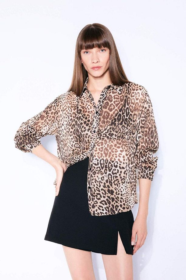 Regular Fit Leopar Desenli Uzun Kollu Gömlek D3721AX24AU - 4