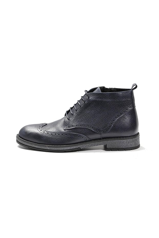 Navy Blue Men's Lace-Up Zippered Boots