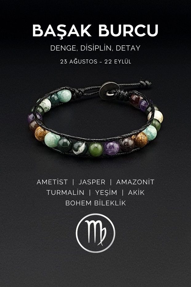 Handmade Virgo Bohemian Bracelet – Jade, Amazonite, Jasper, Amethyst, Agate and Tourmaline Stones