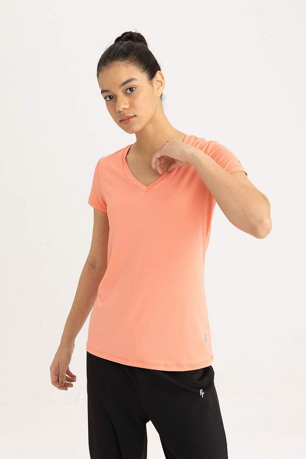 DeFactoFit Standart Fit V Yaka Sporcu Kısa Kollu Ağır Kumaş Tişört B4584AX24SP - 3