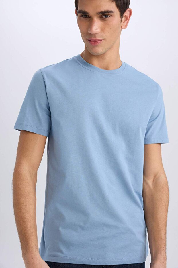 %100 Pamuk New Regular Fit Bisiklet Yaka Basic Düz Kısa Kollu Tişört V7699AZ24SP - 4