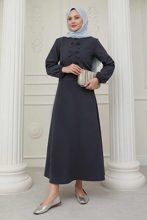 Anthracite Suit with Ribbon Detail Skirt