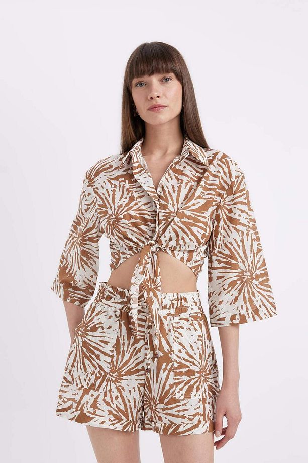 Crop Desenli Vual Yarım Kollu Bluz D2973AX24SM - 1