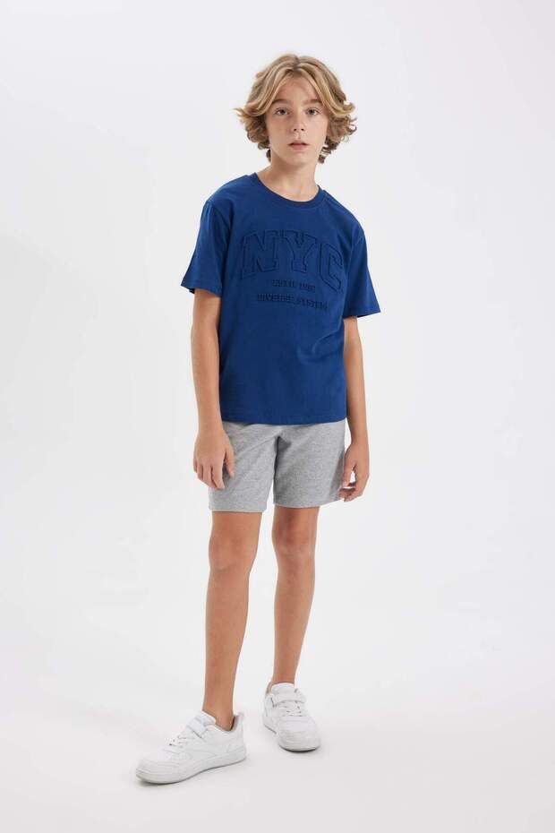 Erkek Çocuk 2li Takım Baskılı Kısa Kollu Tişört Üst Belli Lastikli Şort Alt D1161A824HS - 2