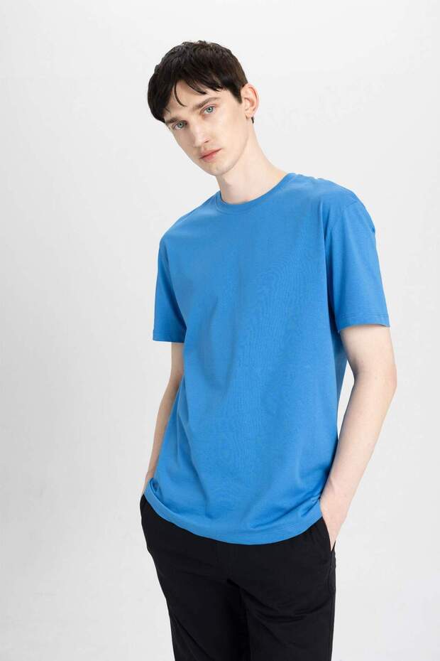 %100 Pamuk New Regular Fit Bisiklet Yaka Basic Düz Kısa Kollu Tişört V7699AZ24SP - 4