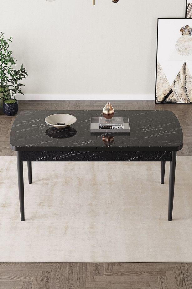 Calvin Siyah Mermer Desen 80x132 Mdf Açılabilir Mutfak Masası Takımı 6 Adet Sandalye - 3