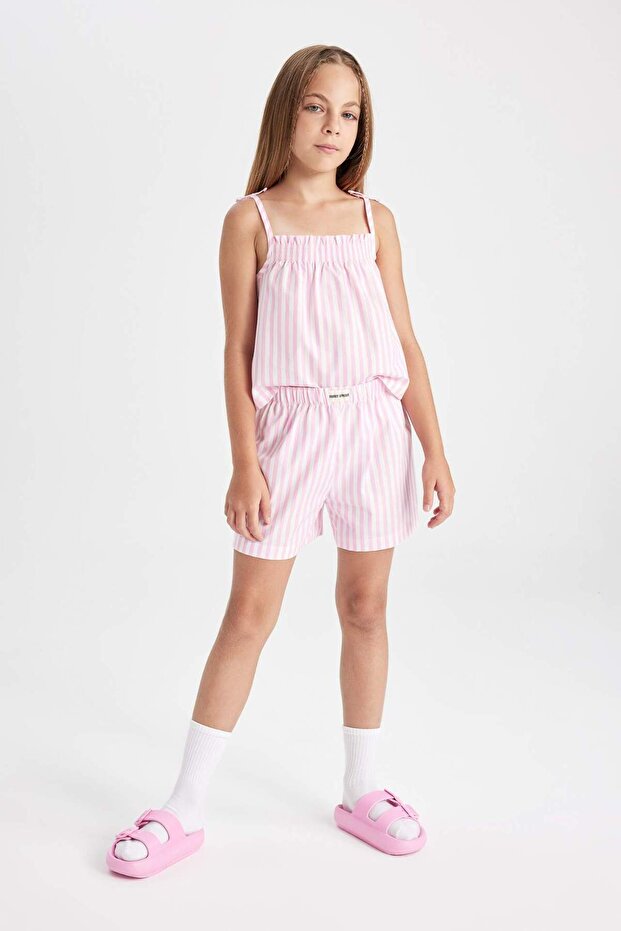 Kız Çocuk Pijama Takımı Çizgili Askılı Üst Şort D2079A824SM - 2