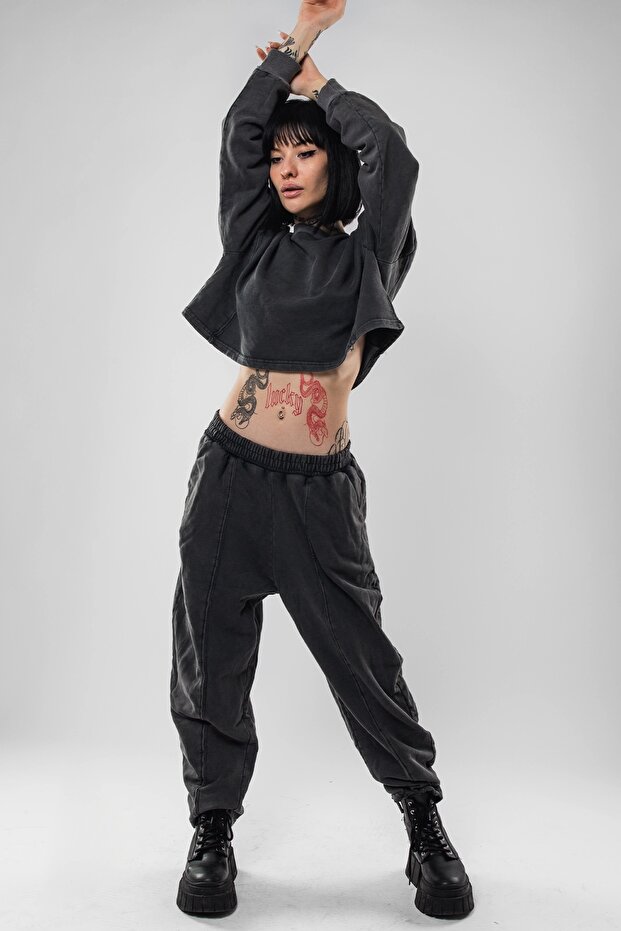 Set de trening pentru femei Basic Washed Black Stitching - 5