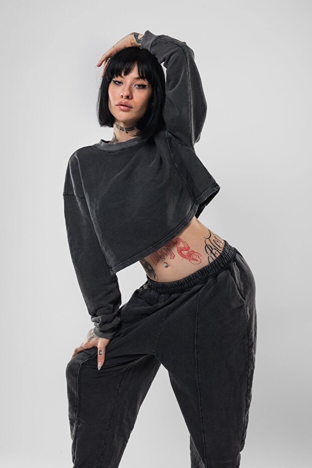 Set de trening pentru femei Basic Washed Black Stitching - 6