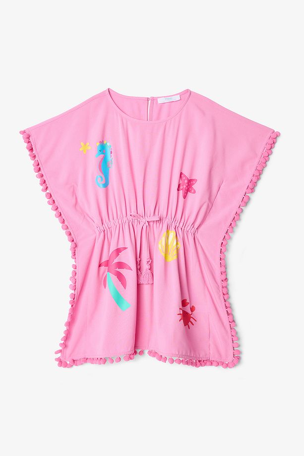Pembe Deniz Desenli Kız Çocuk Kaftan - 1