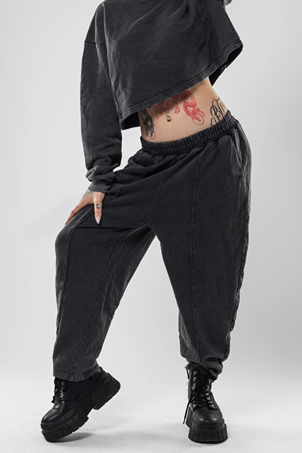 Set de trening pentru femei Basic Washed Black Stitching - 7