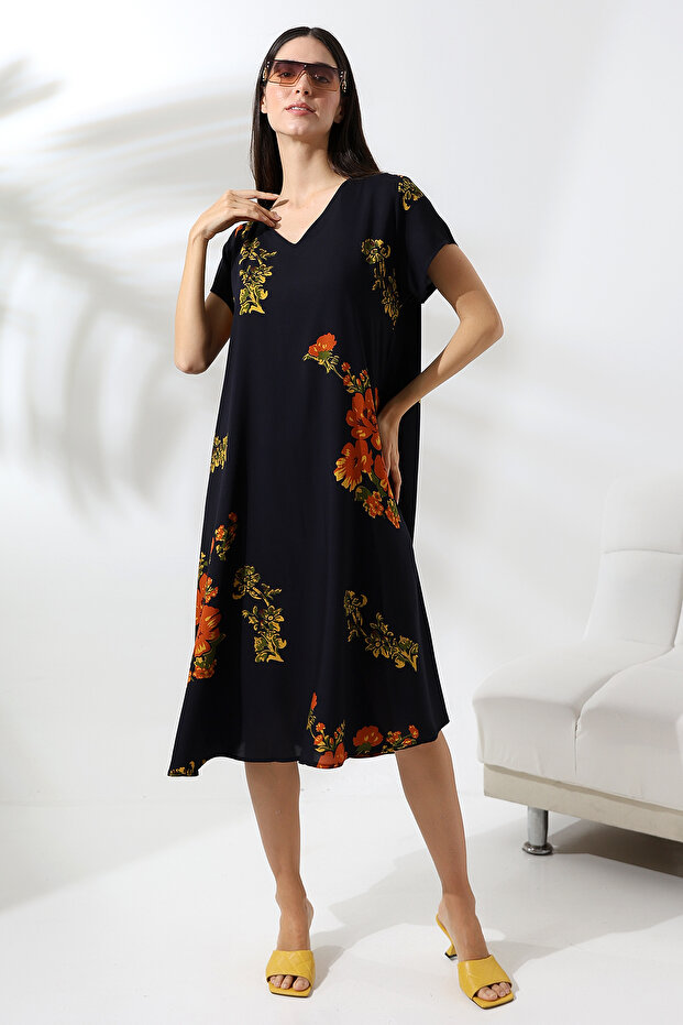 Likapa Summer Large Size Viscose V-Neck Short Sleeve Dress 2688