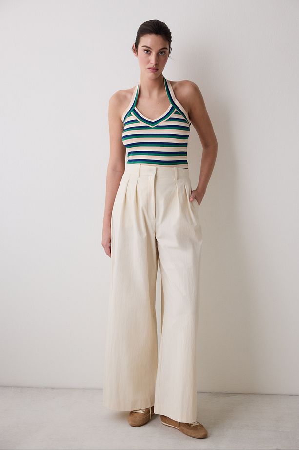 Semi Crop Stripe Halter Çok Renkli Üst - 3