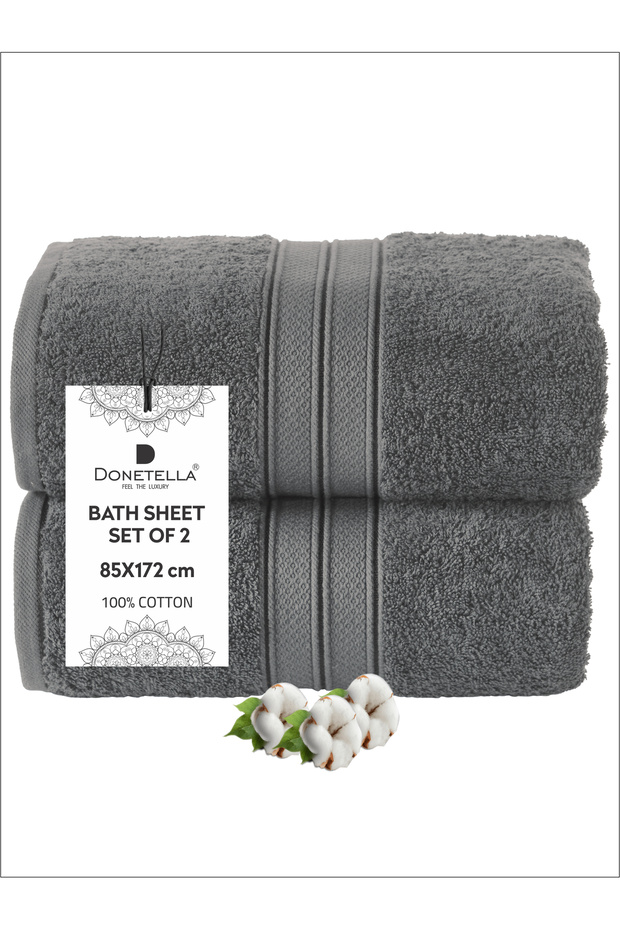 2 - Pcs Premium Bath Sheet (85x172cm ) 600 GSM 100% Combed Cotton