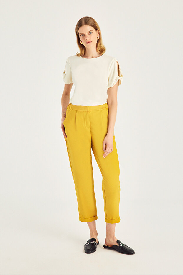 Satin Detailed Double Leg Trousers with Waist