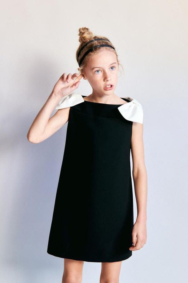 Girl's Cotton Fabric Dress with Bow Detail on the Shoulders