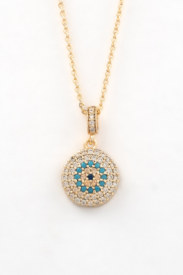 Zircon Stone Gold Color Evil Eye Necklace