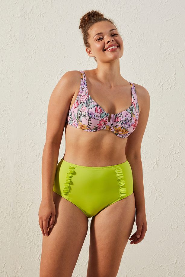 Basic Yüksek Bel Fırfırlı Yeşil Bikini Altı - 1