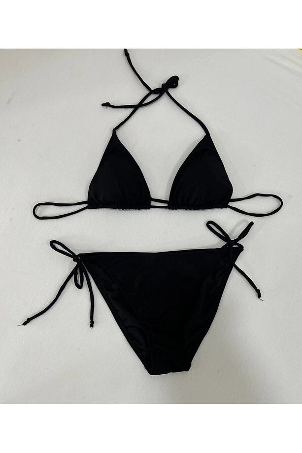Kadın Siyah Boyundan İp Bağlamalı Üçgen Bikini Takımı HZL25S-LC5005 - 2