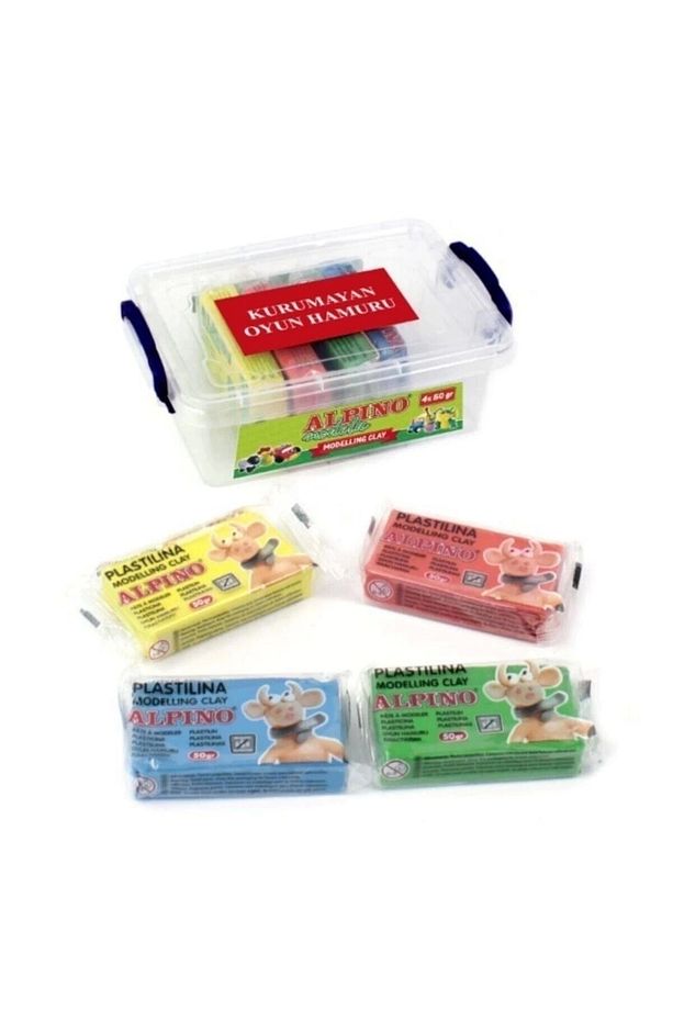 Plastik Kutu Plastilina Kurumayan Oyun Hamuru 4 Renk X 50 gr - 3